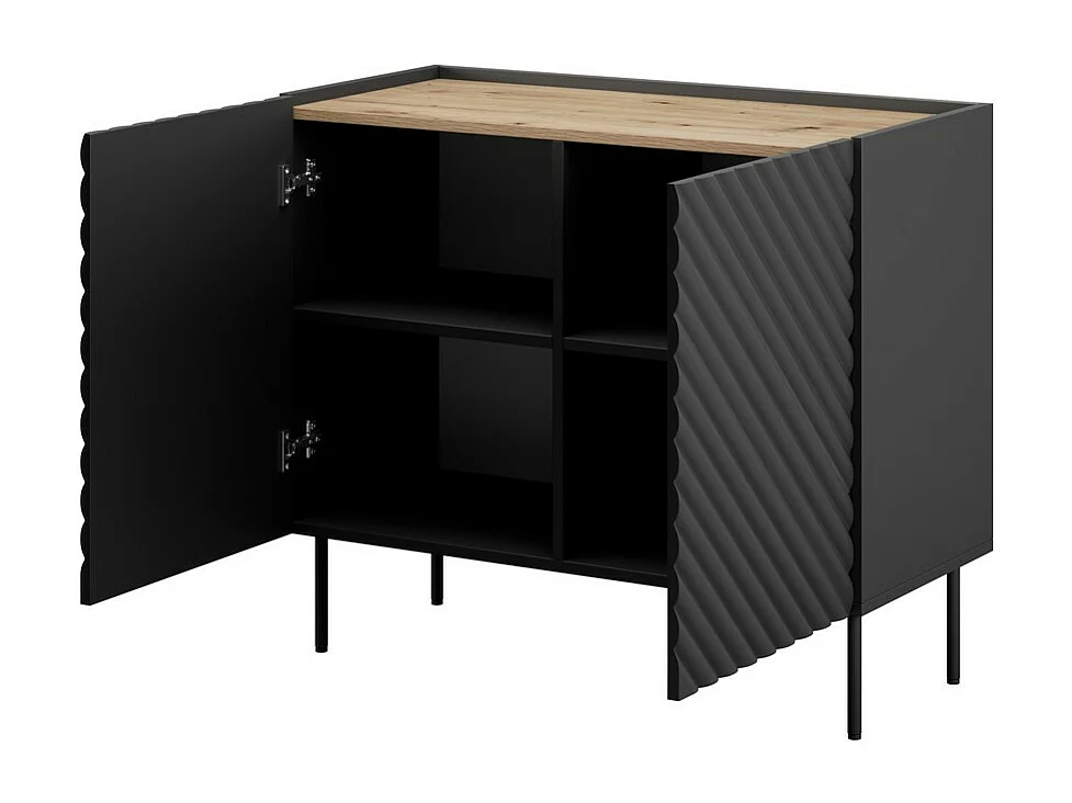 Credenza a 2 ante in legno e nero con frontali Emile 3D