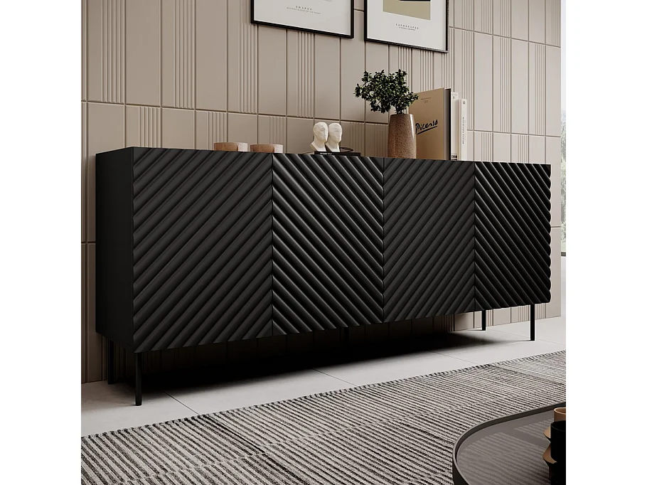 Credenza bassa Emile nero opaco e legno 200 cm