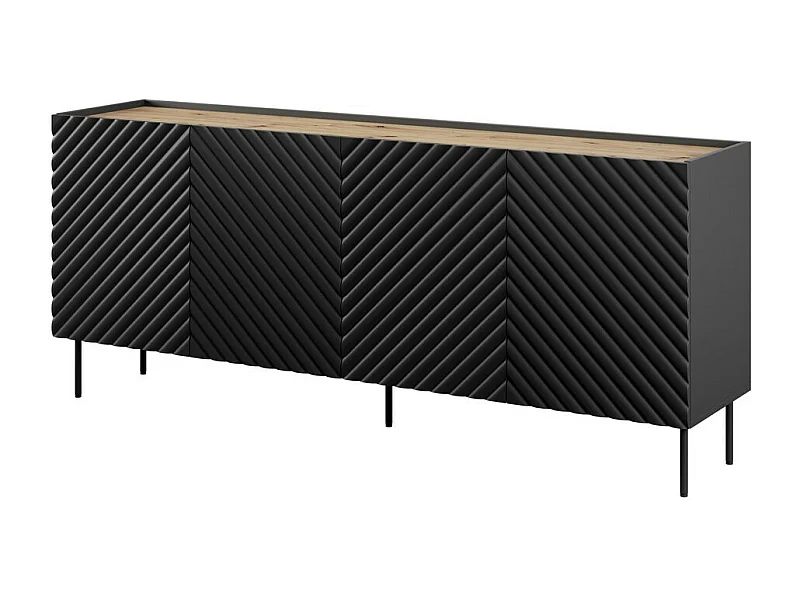 Credenza bassa Emile nero opaco e legno 200 cm