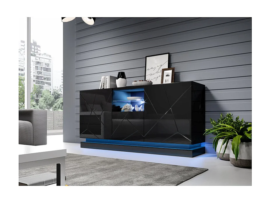 Aparador de diseño negro de 150 cm con iluminación integrada Clost