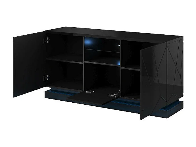 Aparador de diseño negro de 150 cm con iluminación integrada Clost