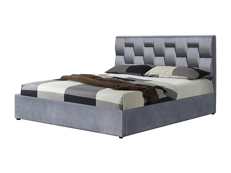 Lit 160 x 200 cm en velours gris avec coffre de rangement Serenity