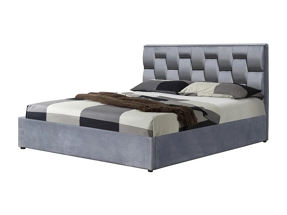 Lit 160 x 200 cm en velours gris avec coffre de rangement Serenity