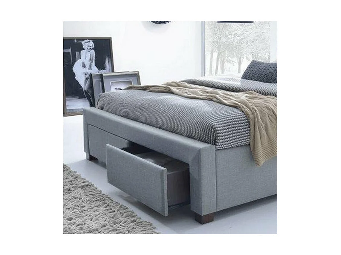 Lit moderne gris 160 / 180 x 200cm avec sommier Moreno - 180cm x 200cm