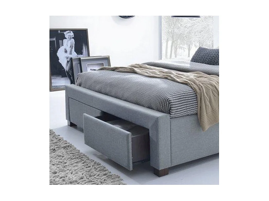 Lit moderne gris 160 / 180 x 200cm avec sommier Moreno - 140cm x 200cm