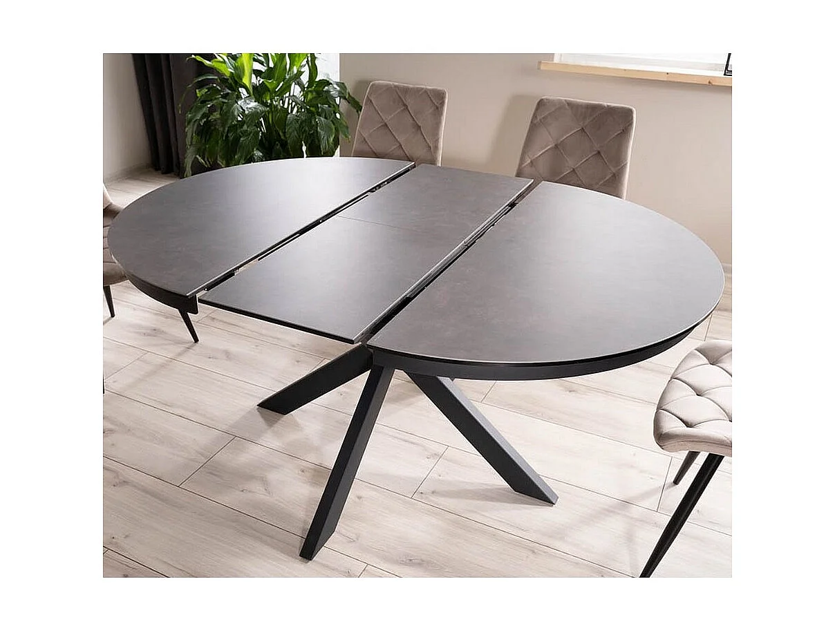 Table extensible ronde design gris foncé 120cm avec pieds noir mat Arena