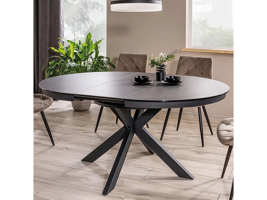 Arena 120cm mesa redonda extensible de diseño gris oscuro con patas negro mate