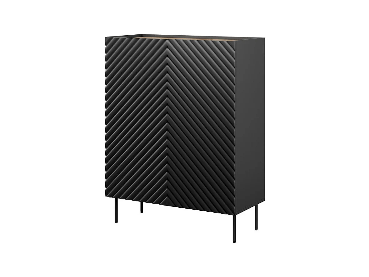 Buffet haut noir mat et bois 2 portes effet 3D Emile