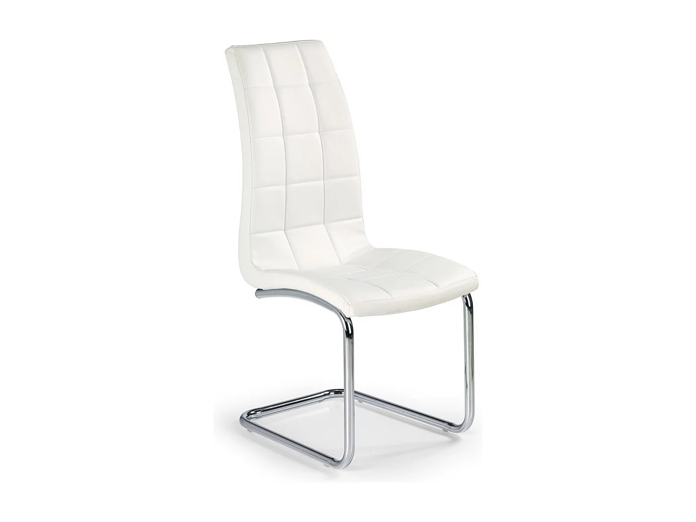 Chaise design en éco-cuir blanc avec piètement chromé Carrie