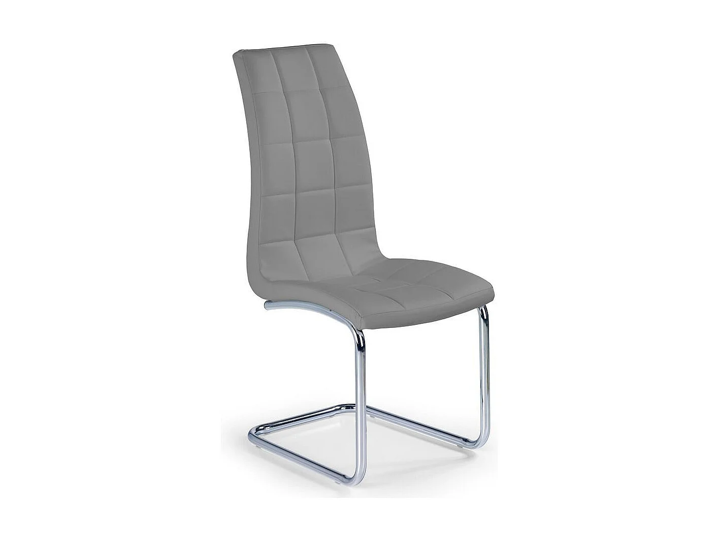 Chaise design en éco-cuir gris avec piètement chromé Carrie