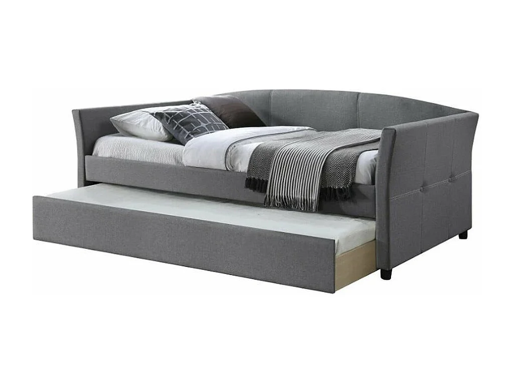 Lit gigogne en tissu gris avec structure en bois d'hévéa Sicile - Sans matelas