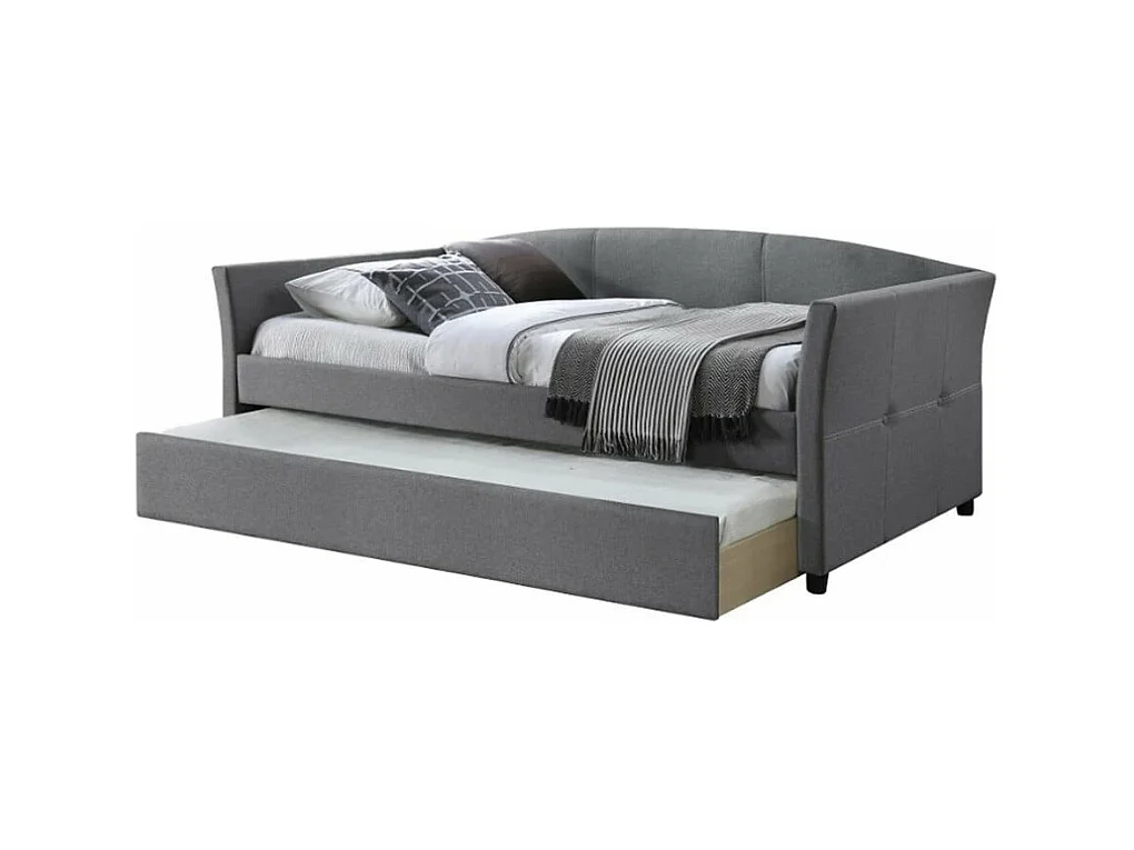 Letto a scomparsa in tessuto grigio con struttura in legno di gomma siciliano