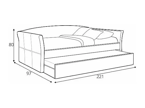 Lit gigogne en tissu gris avec structure en bois d'hévéa Sicile - 2 matelas (198€)