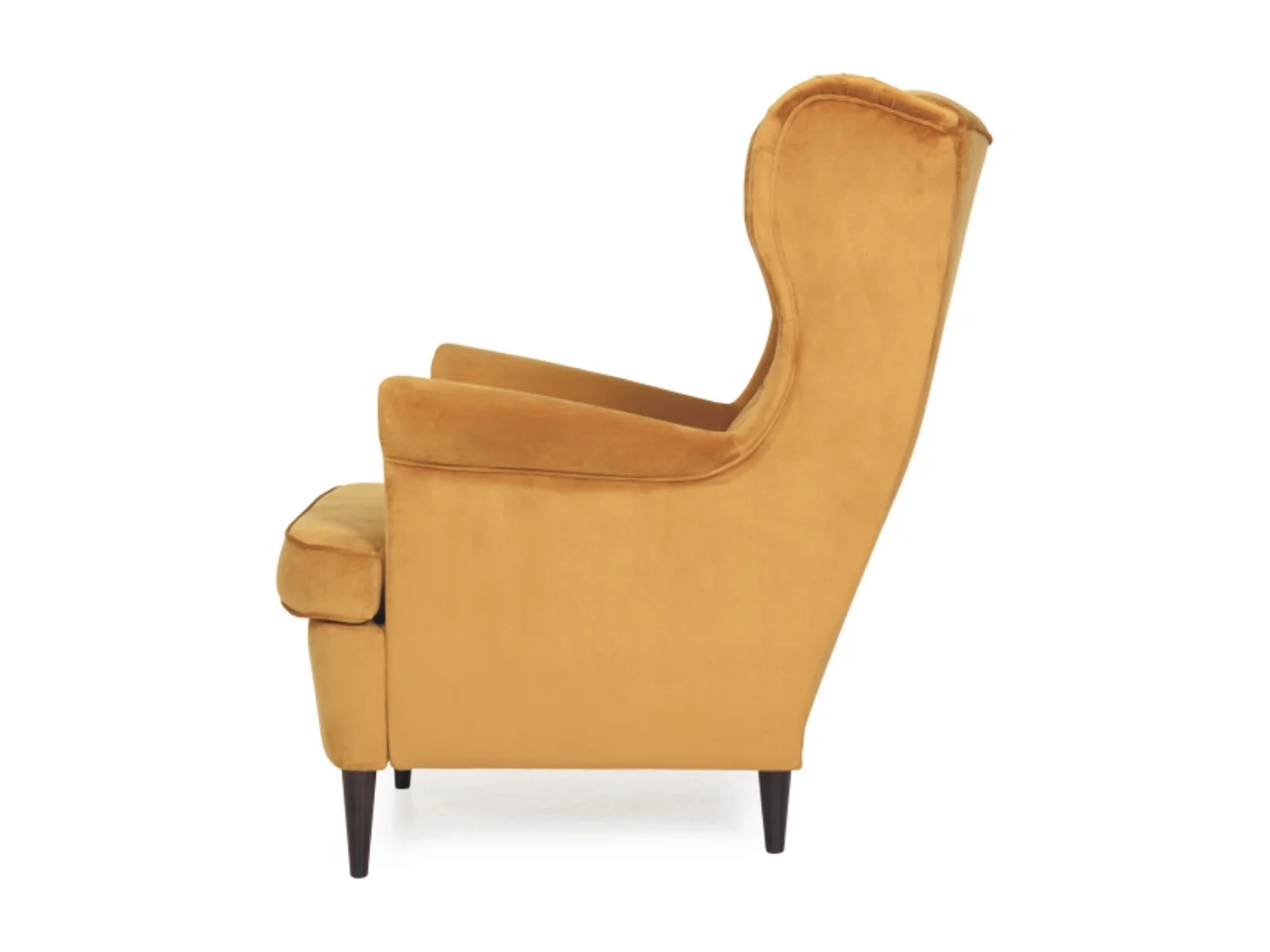 Fauteuil bergère capitonné velours jaune curry Jolt
