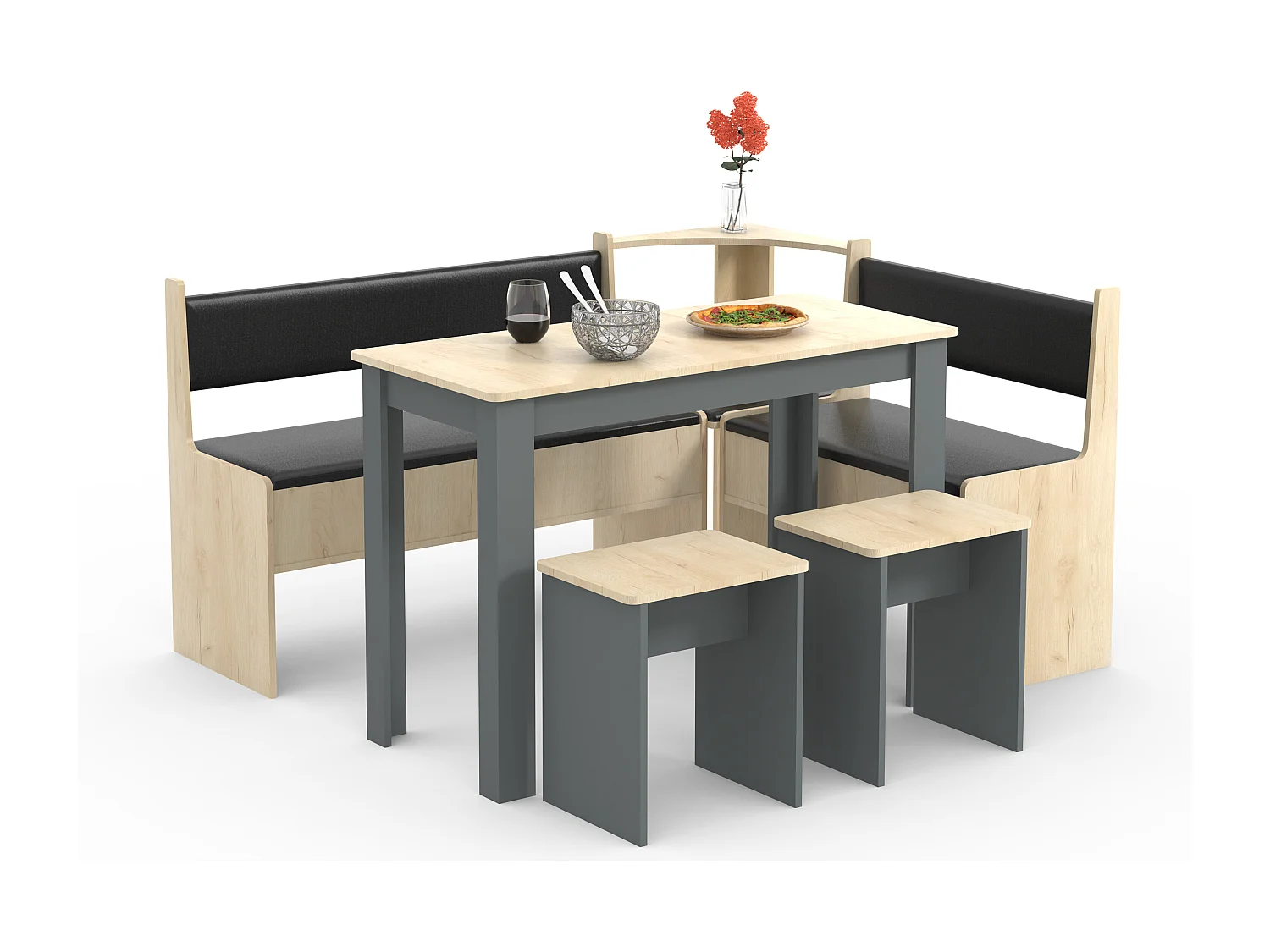 Dining Group Esal Anthracite / honey oak H. 80 x W. 153 x D. 153 cm