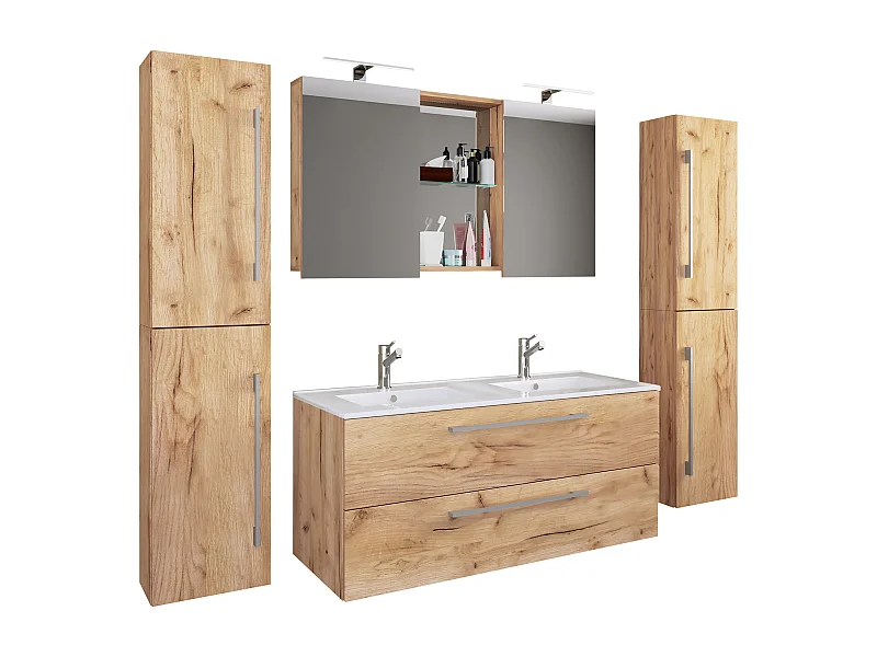 Bathroom furniture washbasin Budasi Honey oak H. 150 x W. 178 x D. 46 cm