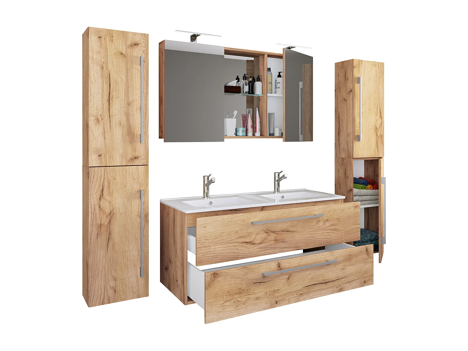 Bathroom furniture washbasin Budasi Honey oak H. 150 x W. 178 x D. 46 cm