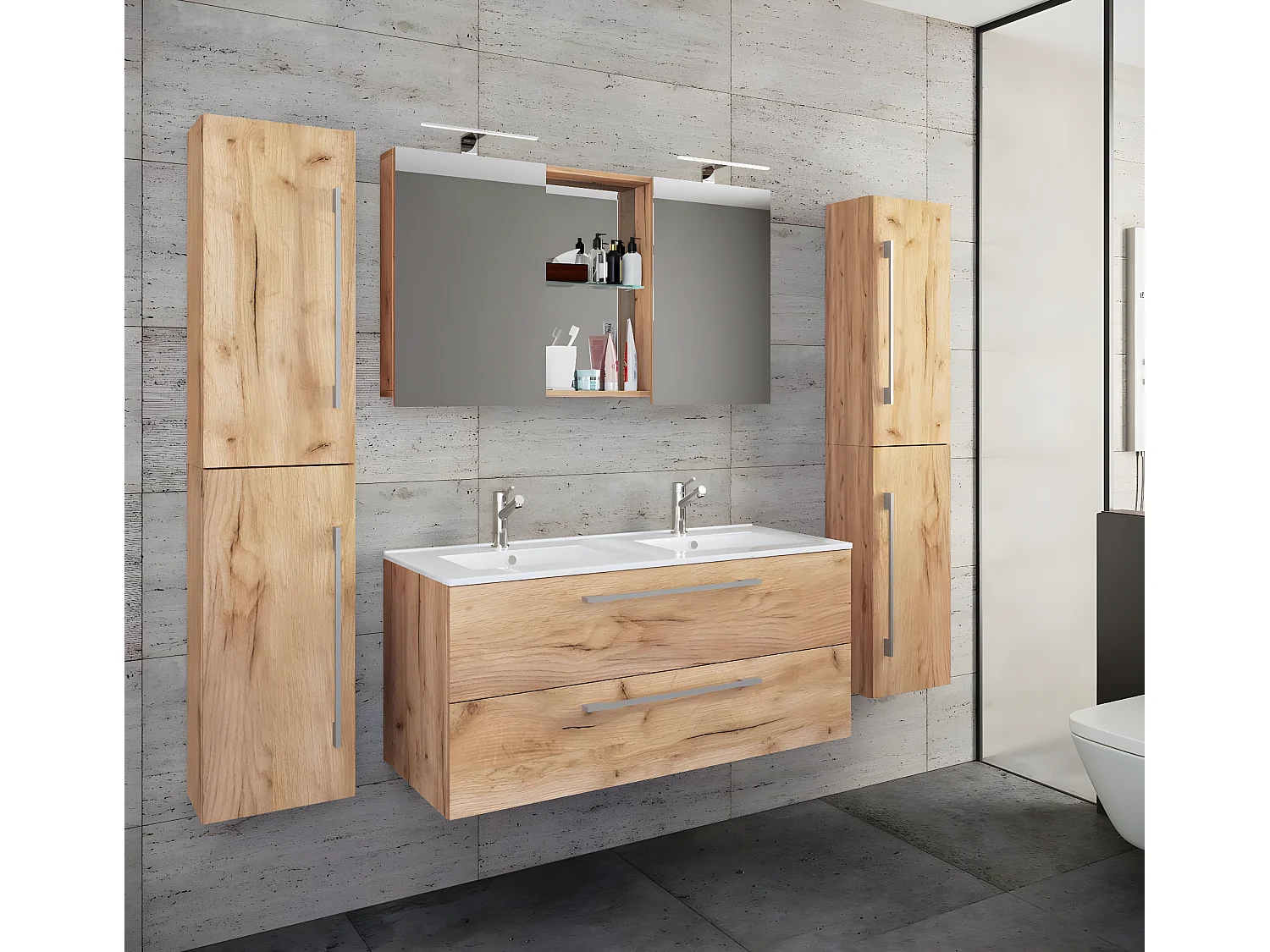 Bathroom furniture washbasin Budasi Honey oak H. 150 x W. 178 x D. 46 cm