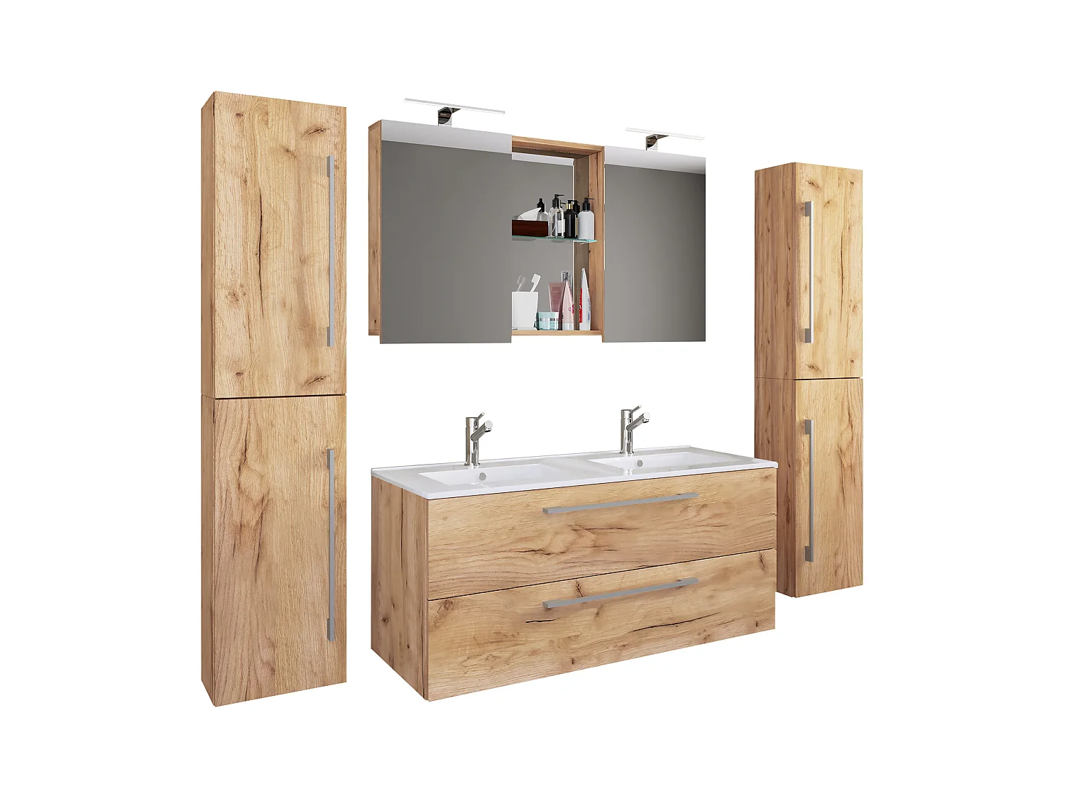 Bathroom furniture washbasin Budasi Honey oak H. 150 x W. 178 x D. 46 cm