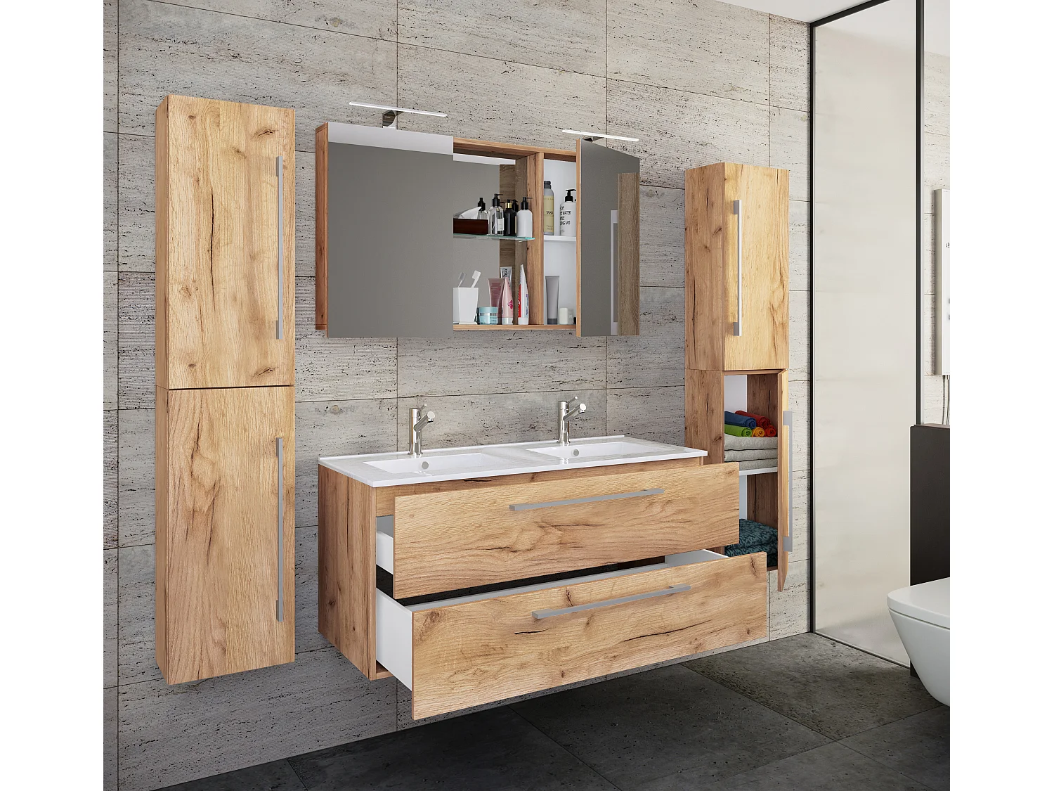 5-tlg. Doppel Waschplatz Zwei Waschtisch Budasi SC