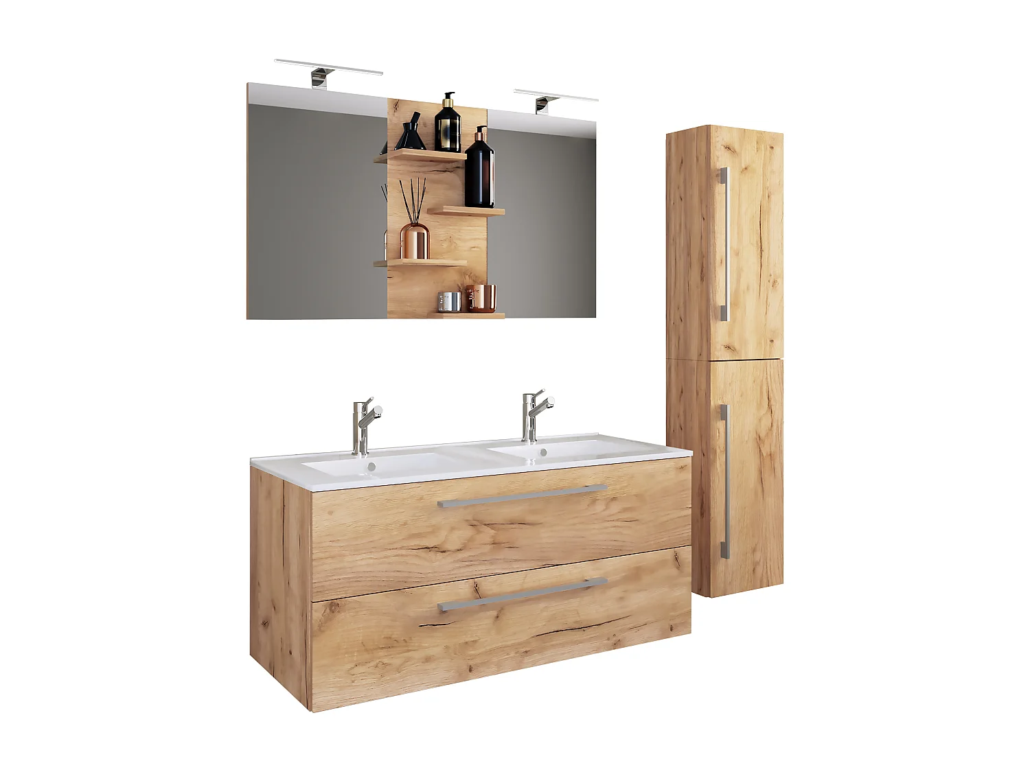 Bathroom furniture washbasin Budasi Honey oak H. 150 x W. 145 x D. 46 cm