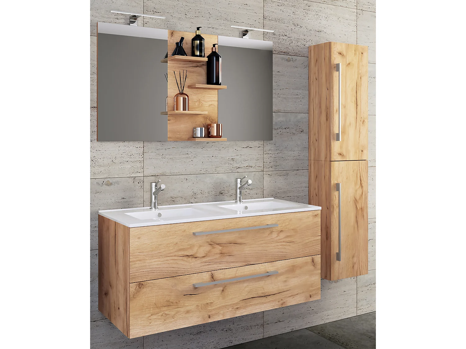 Bathroom furniture washbasin Budasi Honey oak H. 150 x W. 145 x D. 46 cm
