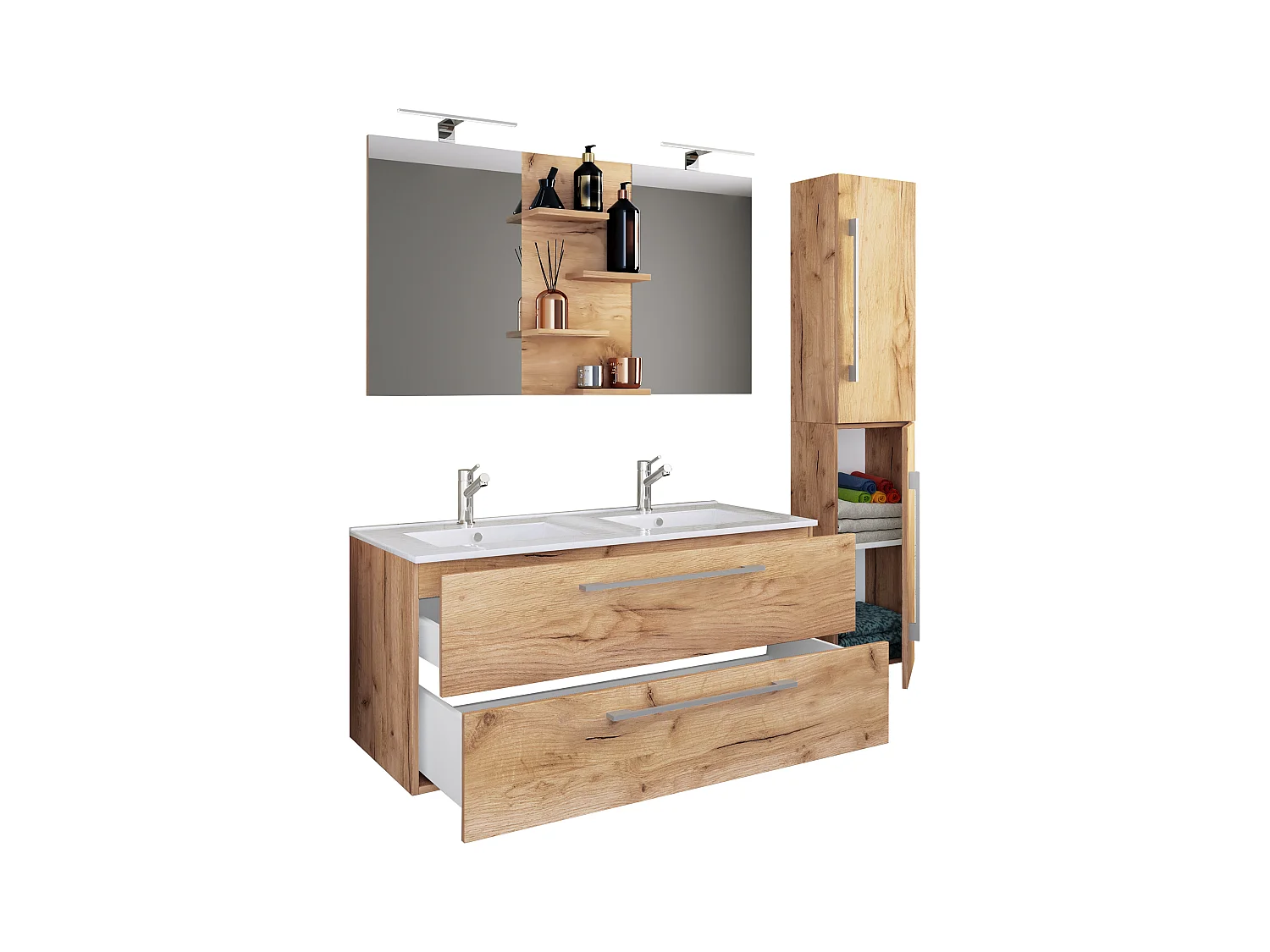 Bathroom furniture washbasin Budasi Honey oak H. 150 x W. 145 x D. 46 cm