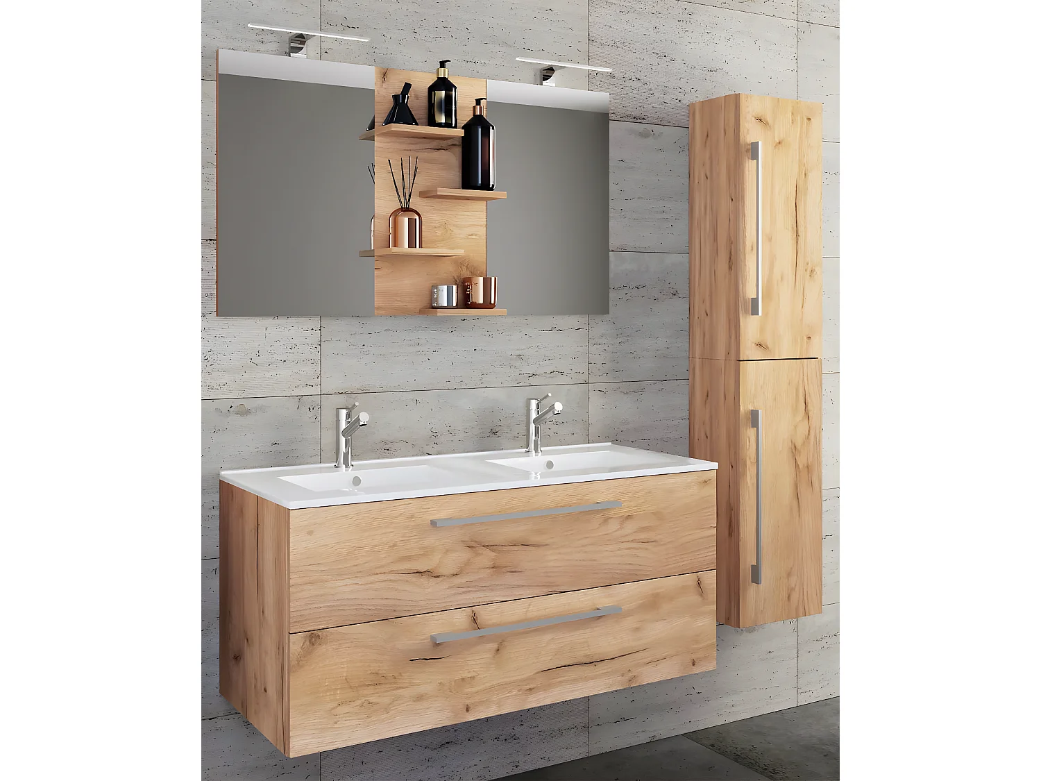 Bathroom furniture washbasin Budasi Honey oak H. 150 x W. 145 x D. 46 cm