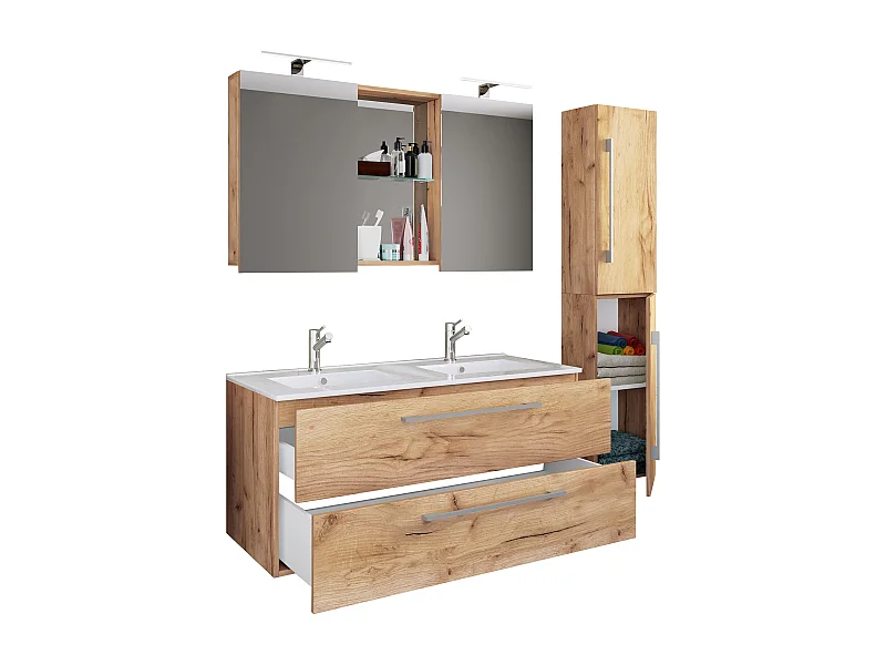 Bathroom furniture washbasin Budasi Honey oak H. 150 x W. 145 x D. 46 cm