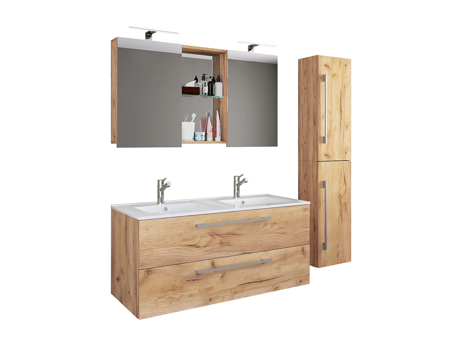 Bathroom furniture washbasin Budasi Honey oak H. 150 x W. 145 x D. 46 cm