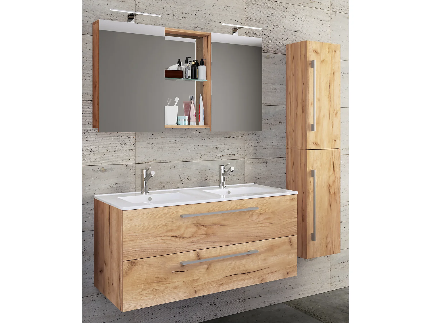 Bathroom furniture washbasin Budasi Honey oak H. 150 x W. 145 x D. 46 cm