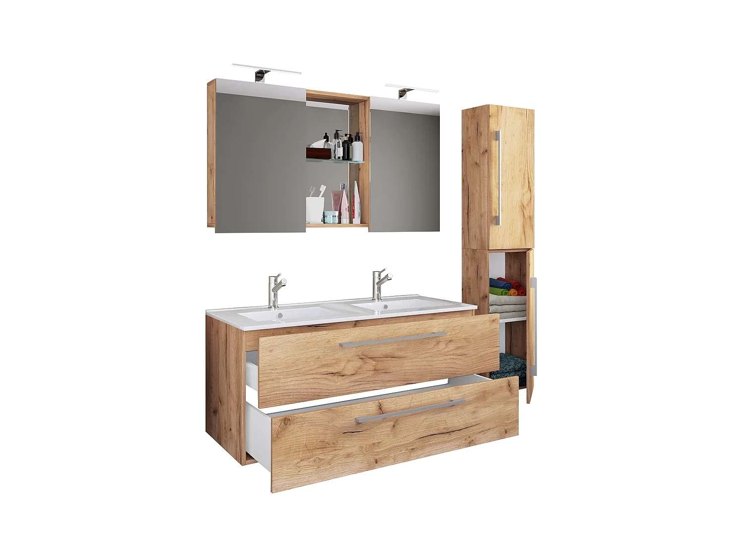Bathroom furniture washbasin Budasi Honey oak H. 150 x W. 145 x D. 46 cm