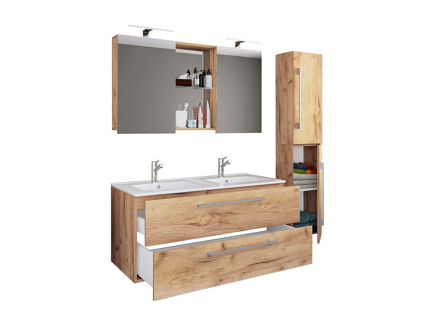 Bathroom furniture washbasin Budasi Honey oak H. 150 x W. 145 x D. 46 cm