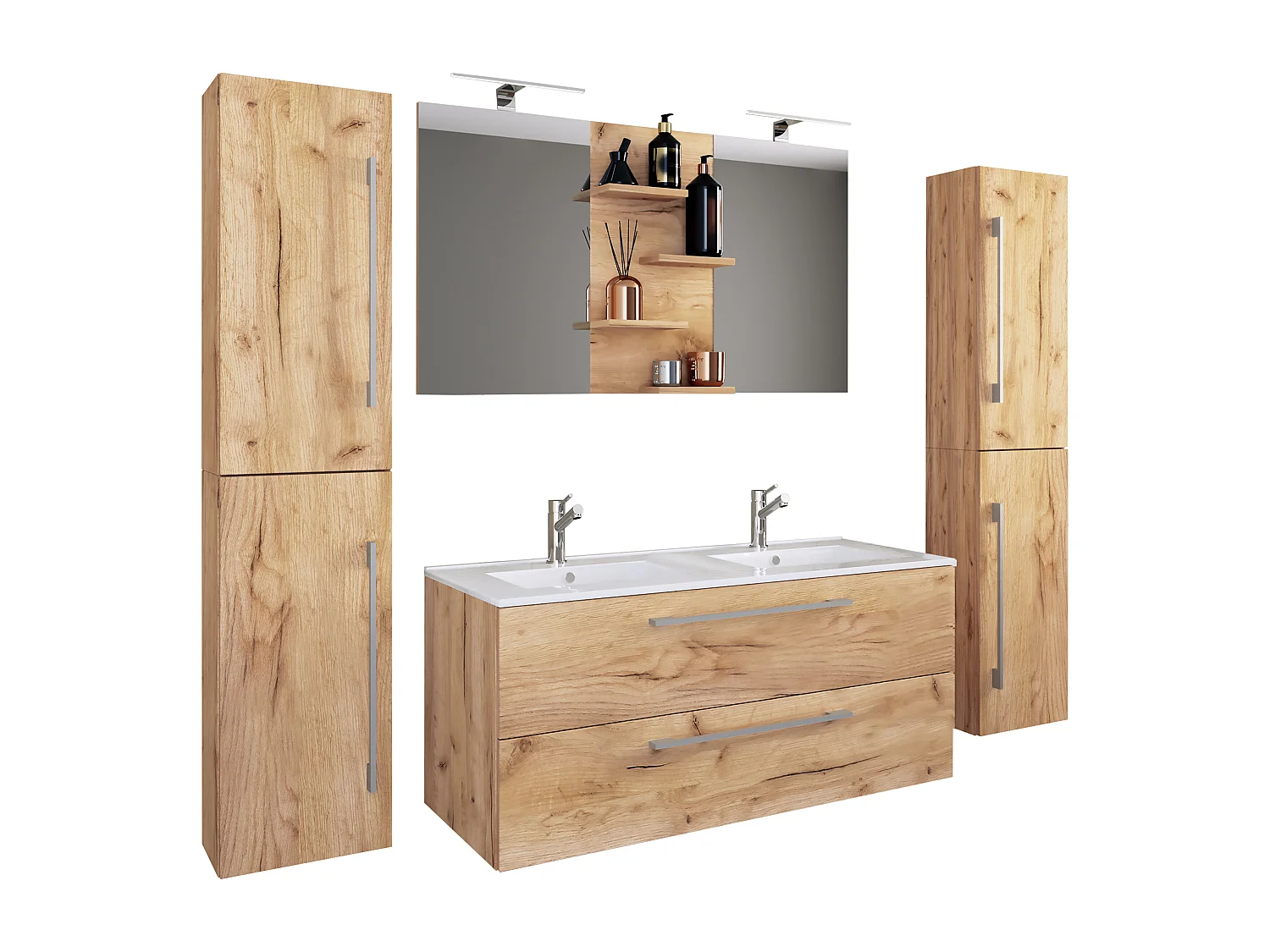 Bathroom furniture washbasin Budasi Honey oak H. 150 x W. 177 x D. 46 cm