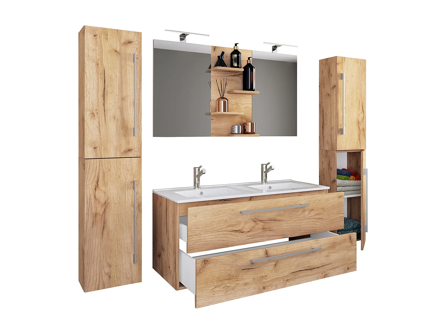 Bathroom furniture washbasin Budasi Honey oak H. 150 x W. 177 x D. 46 cm