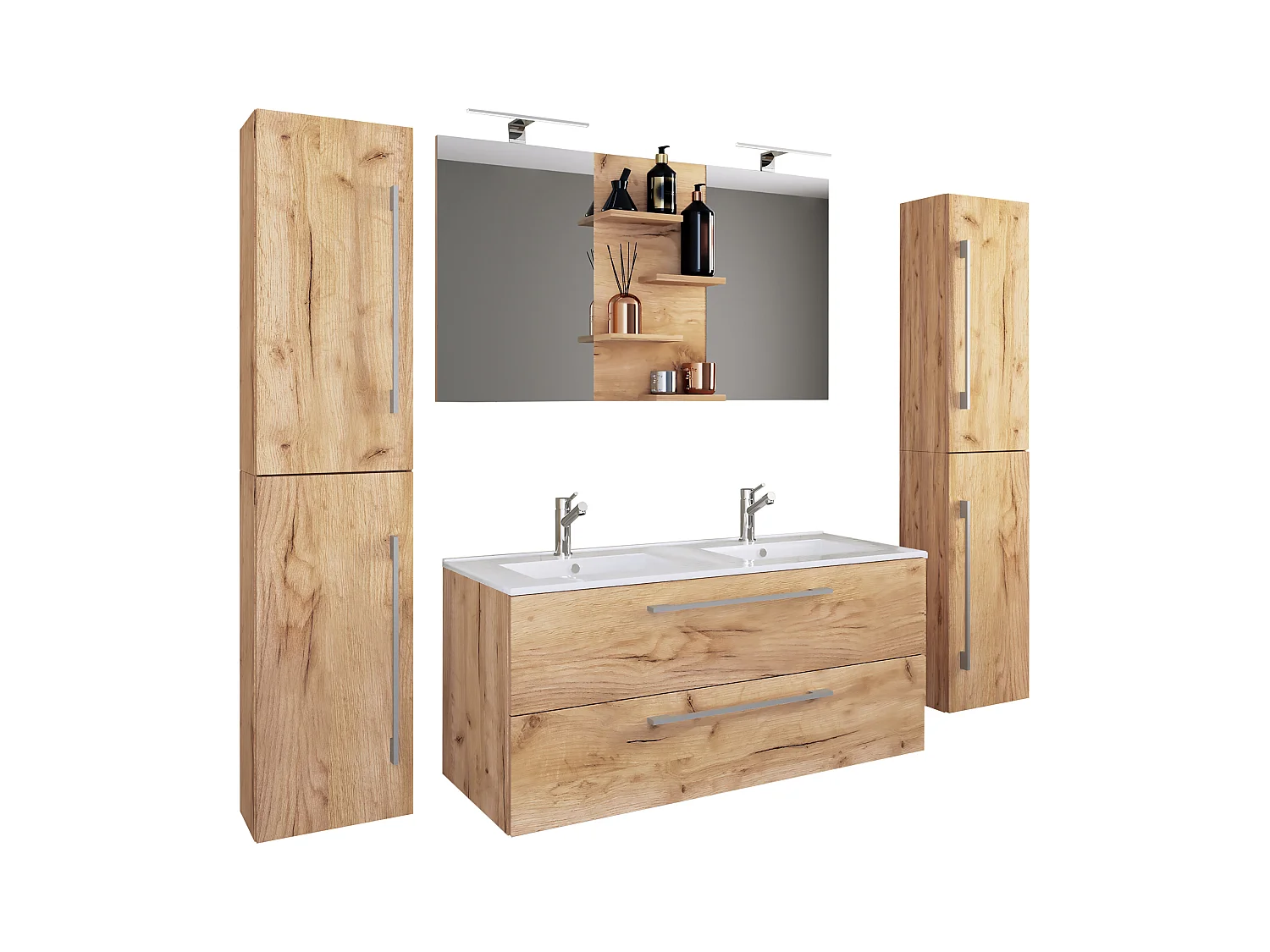 Bathroom furniture washbasin Budasi Honey oak H. 150 x W. 177 x D. 46 cm