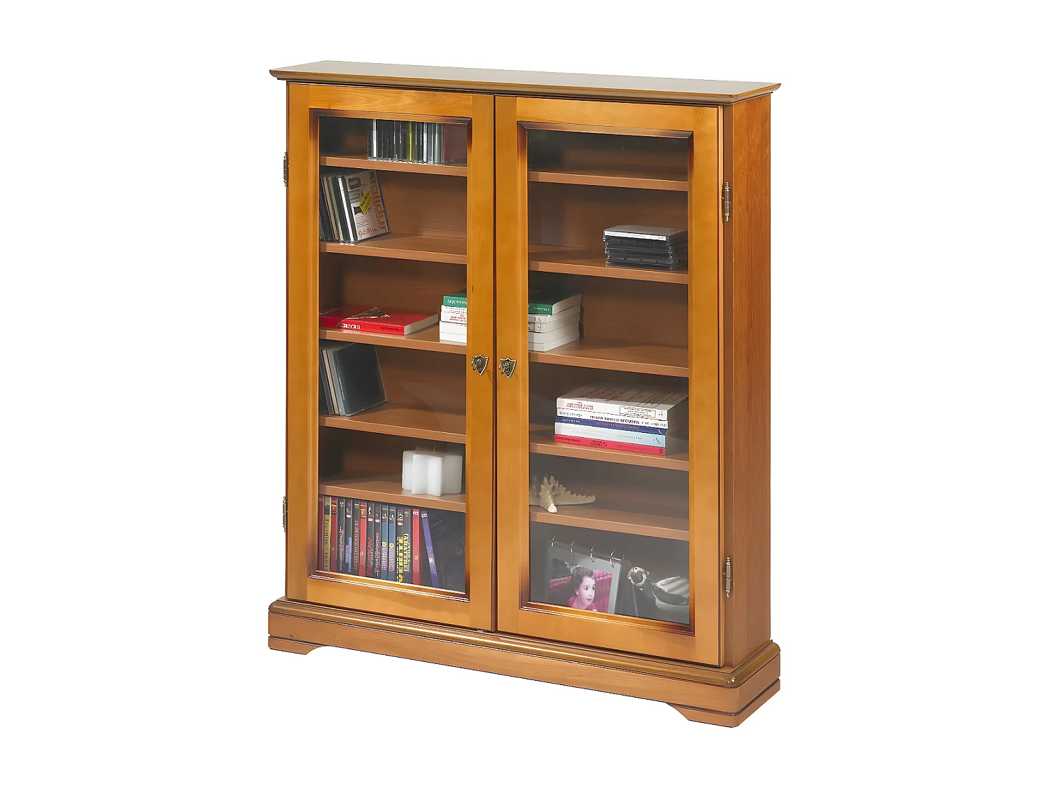 Vitrine 2 Portes Vitrées Merisier 6 Niches L 92.4 H 105.8 P 21.5 cm