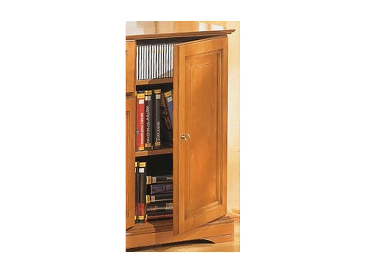 Meuble TV 55 Pouces Merisier 3 Portes 1 Abattant Vitré L 120.5 H 77 P 46.5 cm