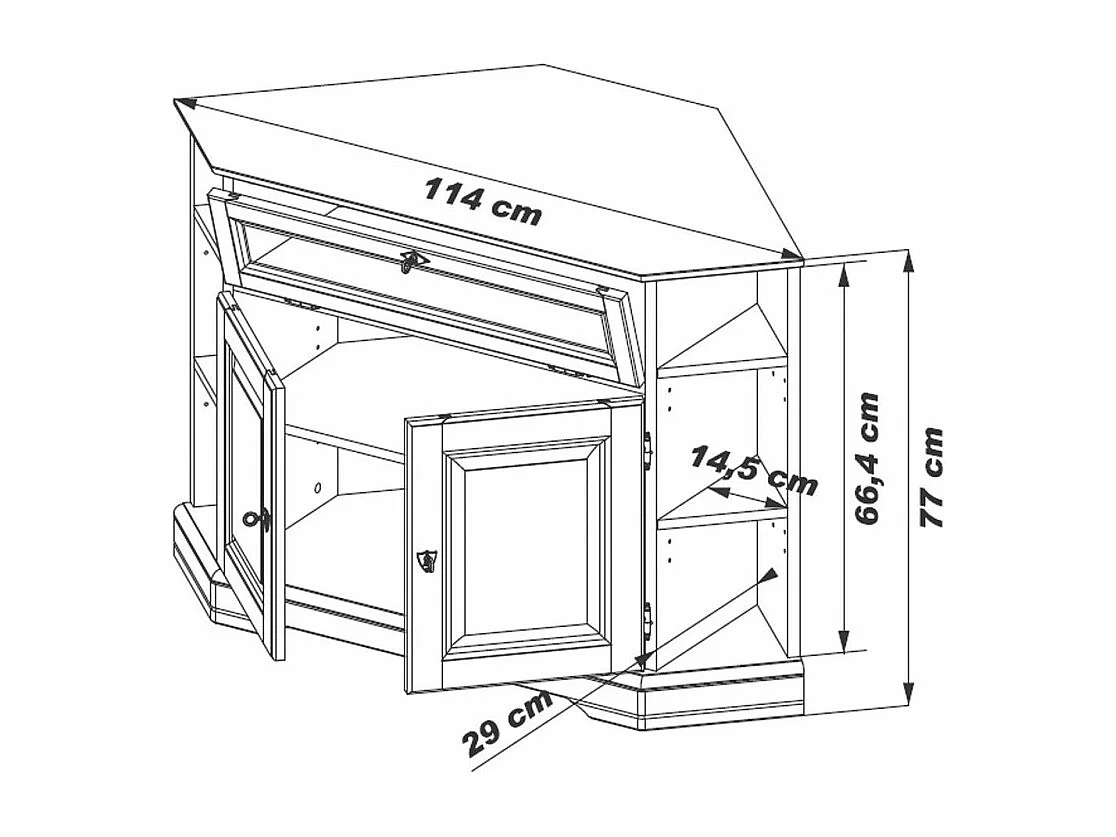 Meuble TV d'Angle 42 Pouces Merisier 9 Niches 2 Portes L 114 H 77 P 77 cm