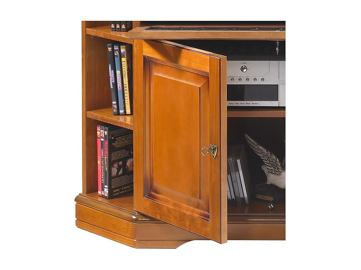 Meuble TV d'Angle 42 Pouces Merisier 9 Niches 2 Portes L 114 H 77 P 77 cm