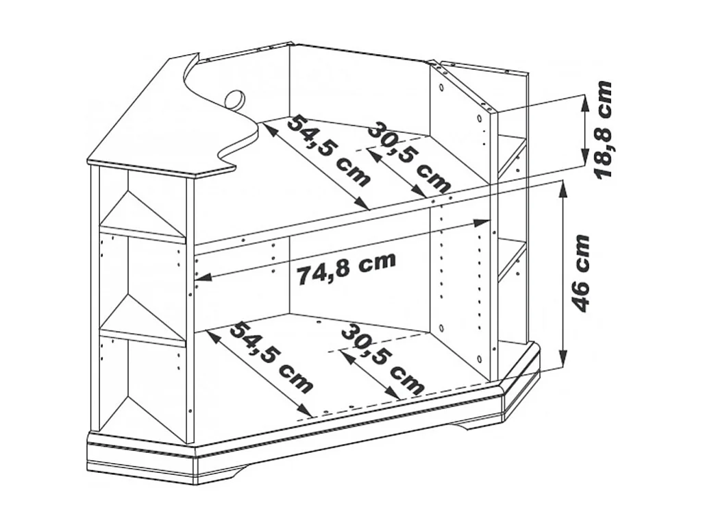 Meuble TV d'Angle 42 Pouces Merisier 9 Niches 2 Portes L 114 H 77 P 77 cm