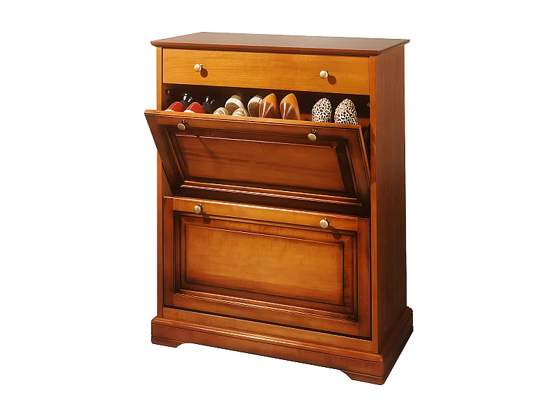 Meuble Chaussures Merisier 24 Paires 2 Abattants 1 Tiroir L 82.4 H 102.9 P 41 cm