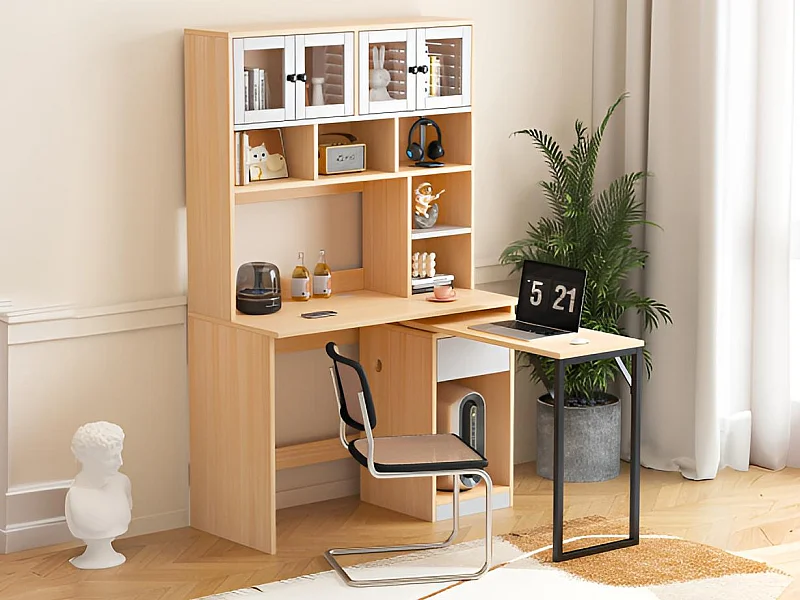 Bureau met multifunctionele opbergruimte - draaibaar bureau - Naturel