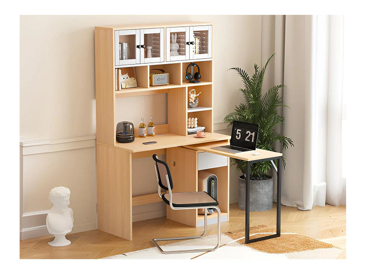Bureau met multifunctionele opbergruimte - draaibaar bureau - Naturel