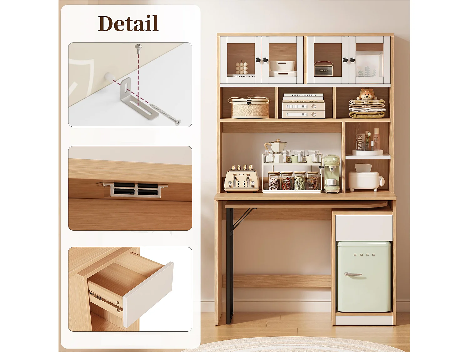 Bureau avec rangement multifonctionnel - bureau rotatif - Naturel