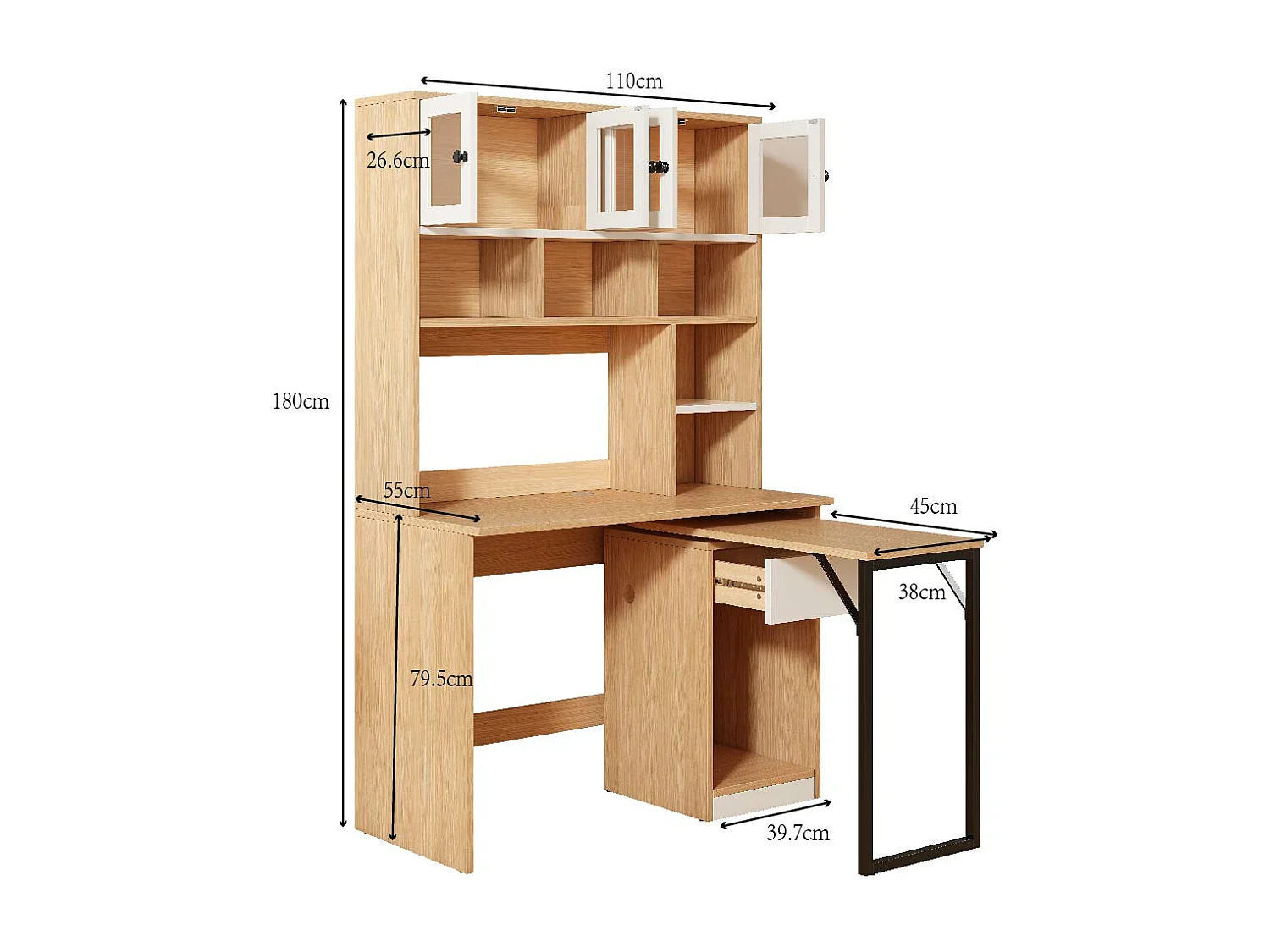 Bureau avec rangement multifonctionnel - bureau rotatif - Naturel
