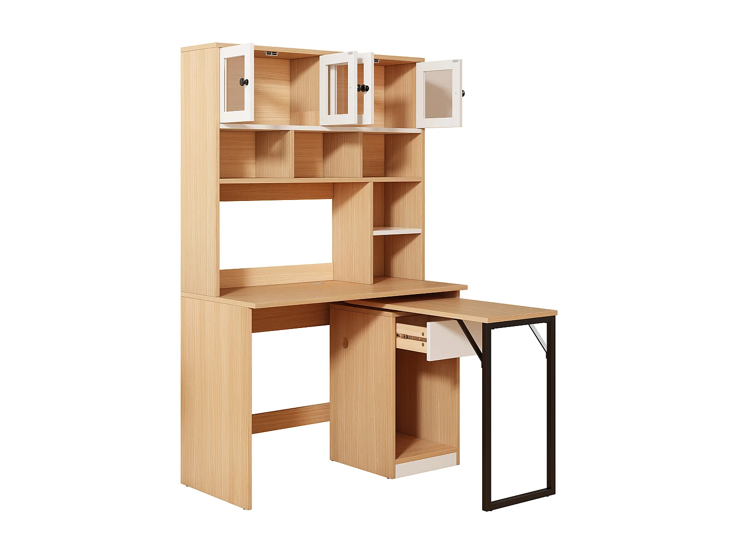 Bureau avec rangement multifonctionnel - bureau rotatif - Naturel
