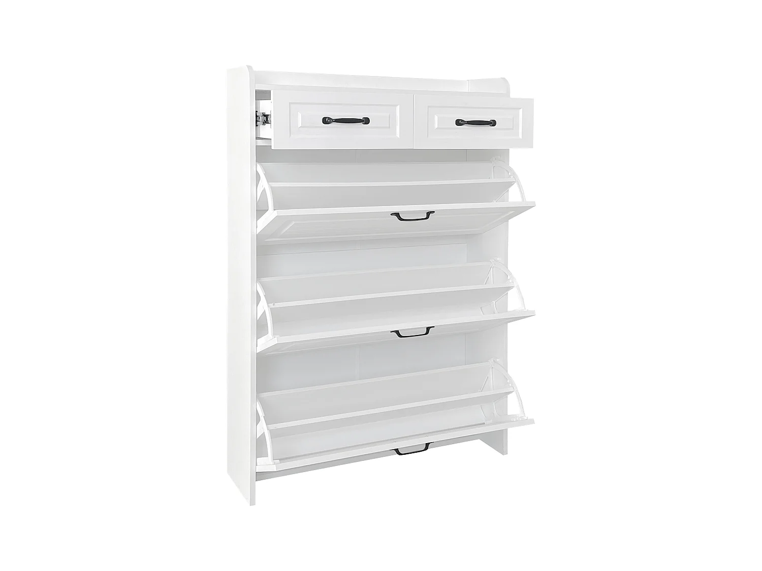 Schoenenkast in spaanplaat - 3 klepdeuren en 2 laden - Wit