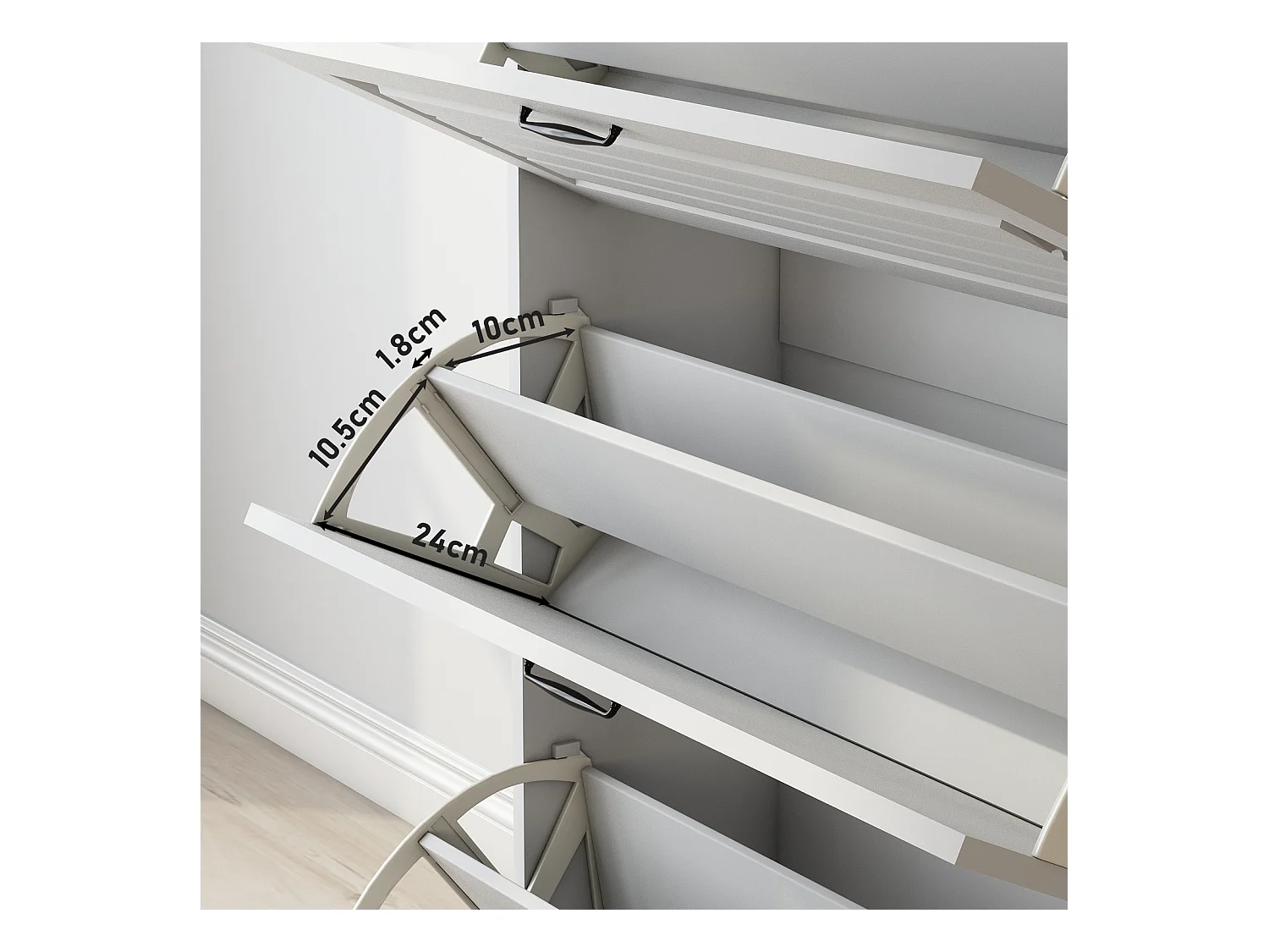 Schoenenkast in spaanplaat - 3 klepdeuren en 2 laden - Wit