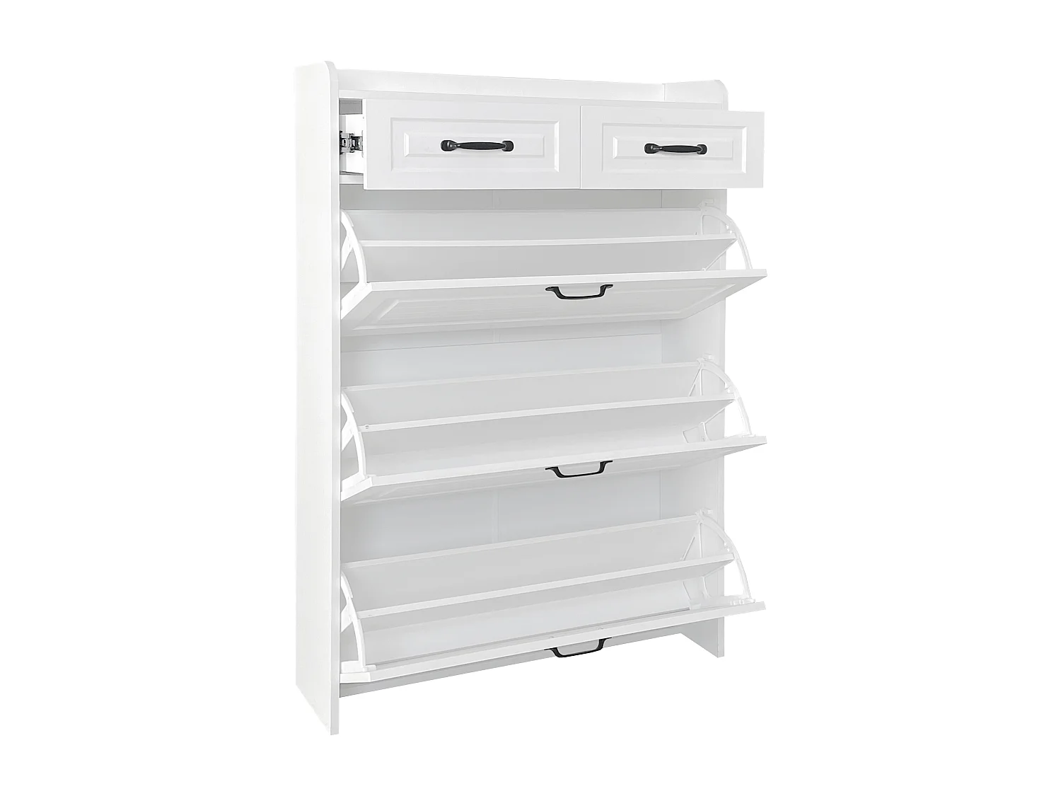 Scarpiera in truciolare - 3 ante a ribalta e 2 cassetti - Bianco